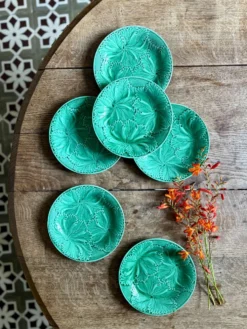 Lot de 6 assiettes vintage en faïence verte