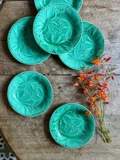 Lot de 6 assiettes vintage en faïence verte