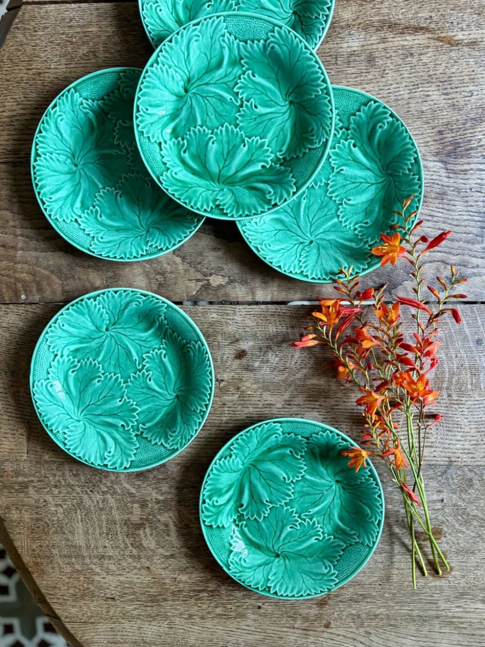 Lot de 6 assiettes vintage en faïence verte