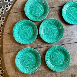 Lot de 6 assiettes vintage en faïence verte