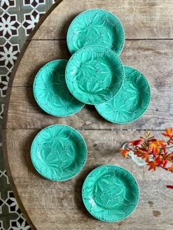 Lot de 6 assiettes vintage en faïence verte