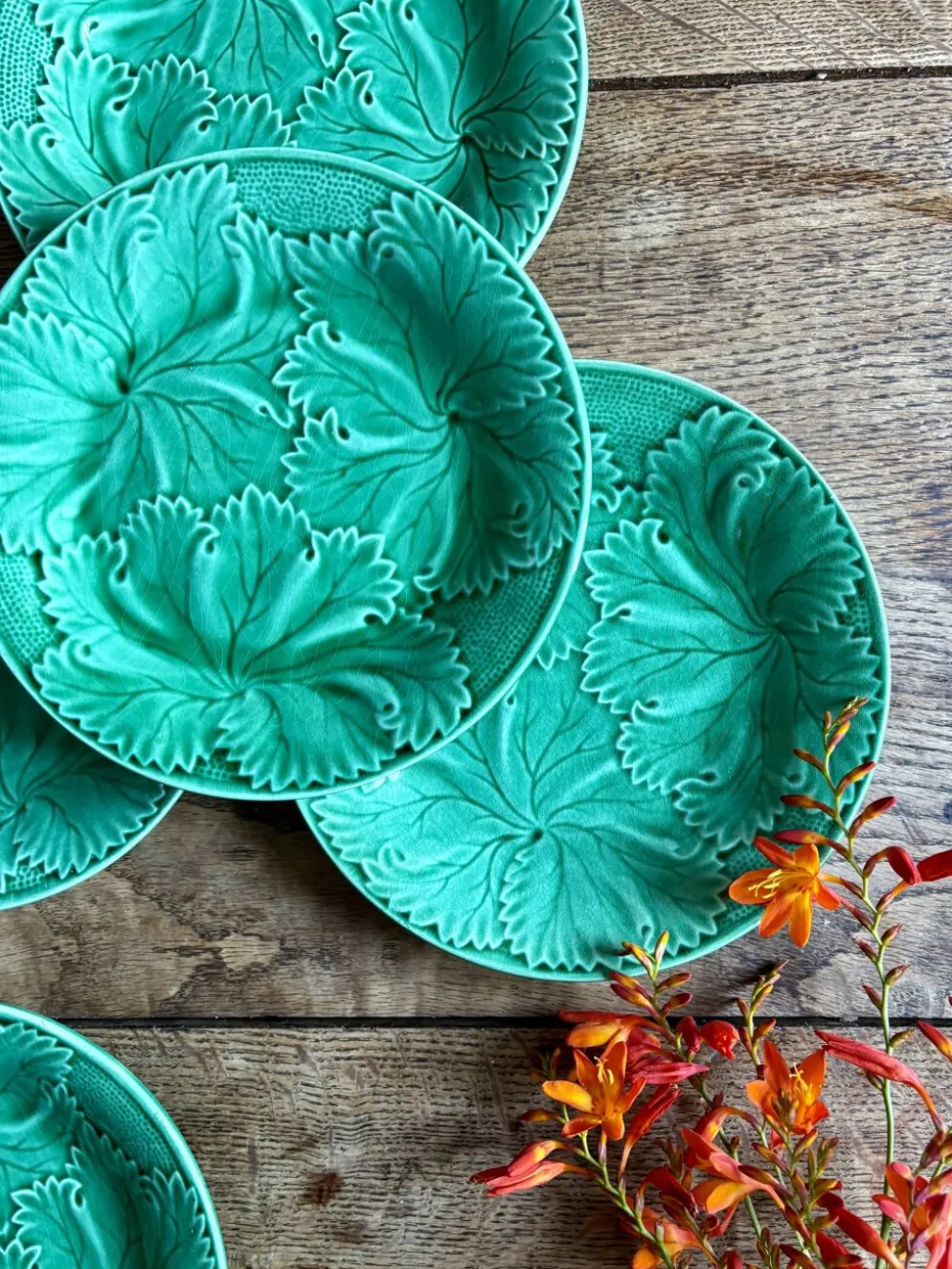 Lot de 6 assiettes vintage en faïence verte