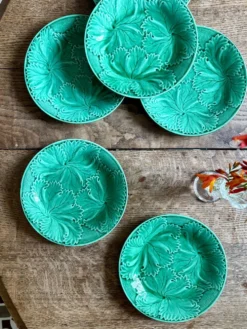 Lot de 6 assiettes vintage en faïence verte