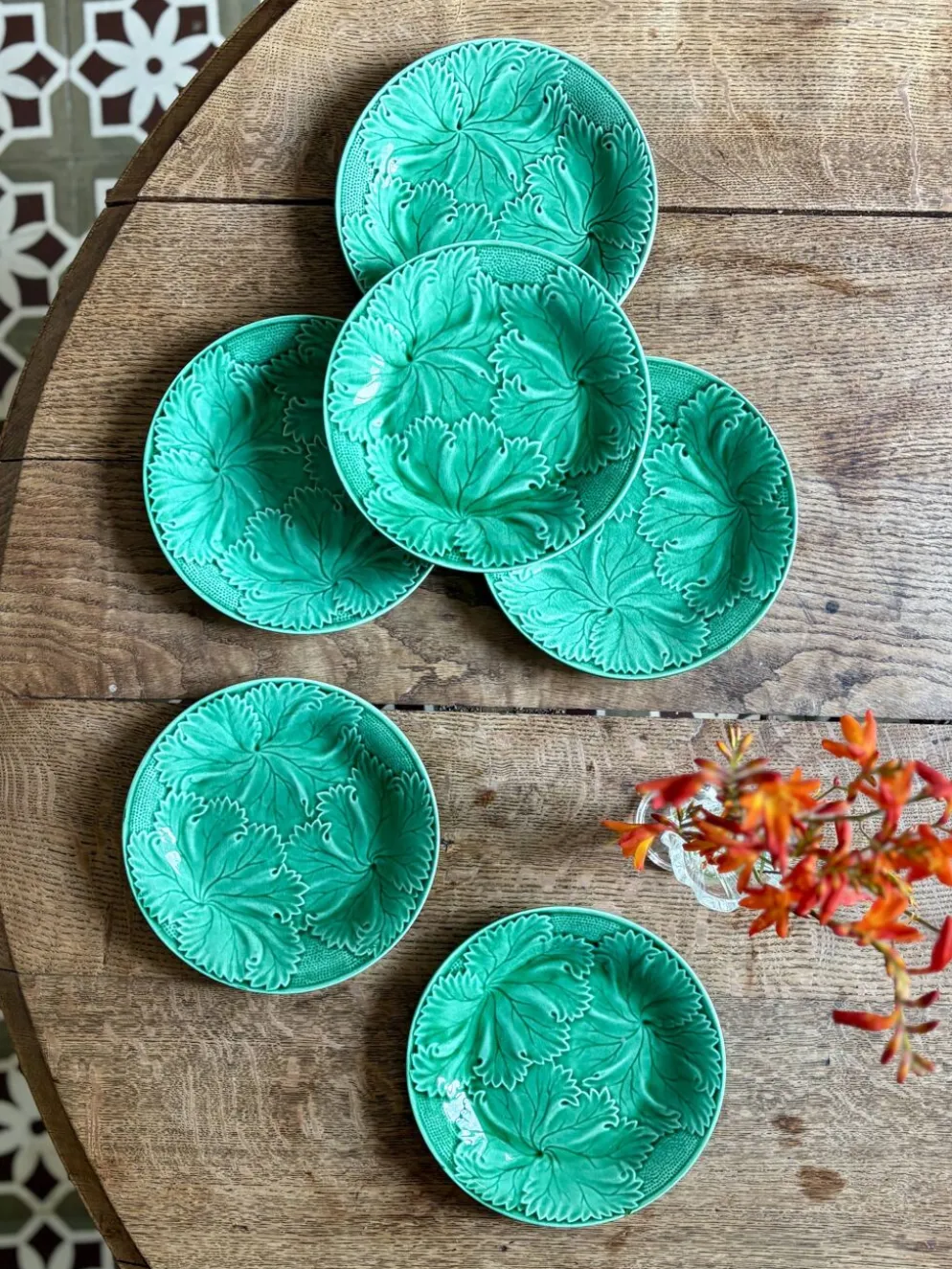 Lot de 6 assiettes vintage en faïence verte