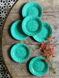 Lot de 6 assiettes vintage en faïence verte