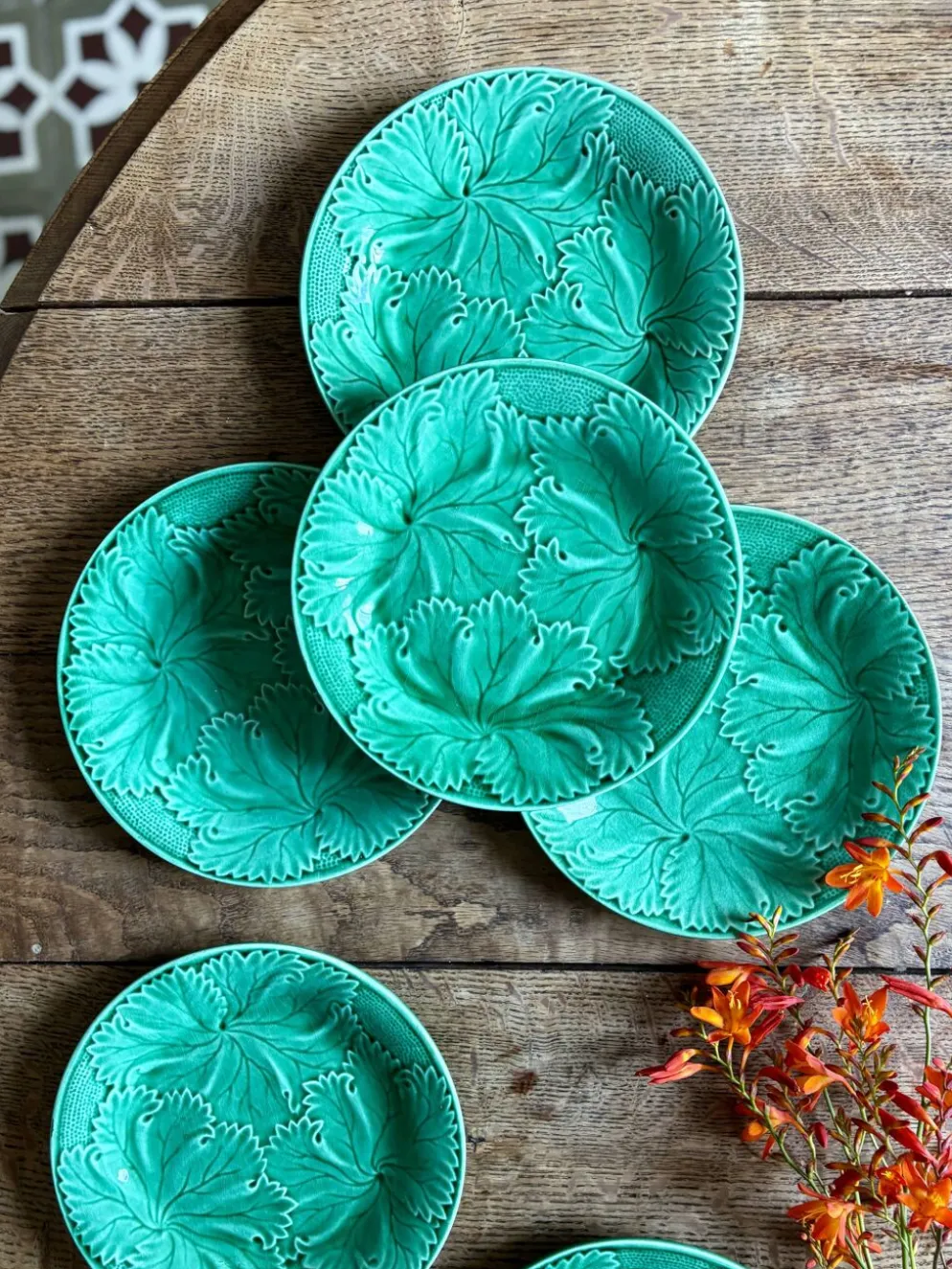 Lot de 6 assiettes vintage en faïence verte