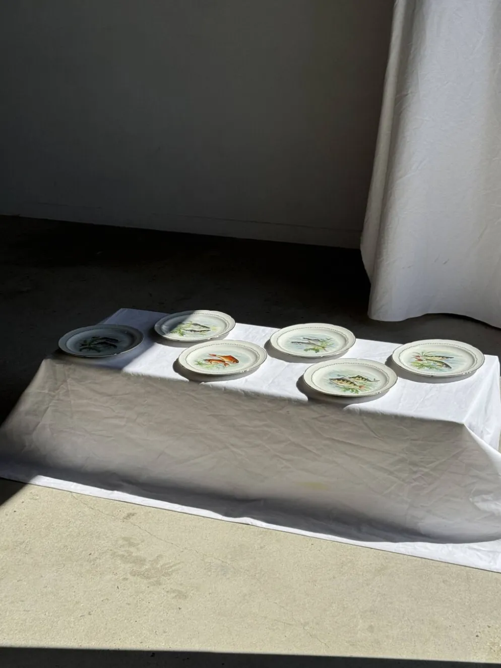 Lot de 6 assiettes vintage en porcelaine de Limoges à décor de poissons