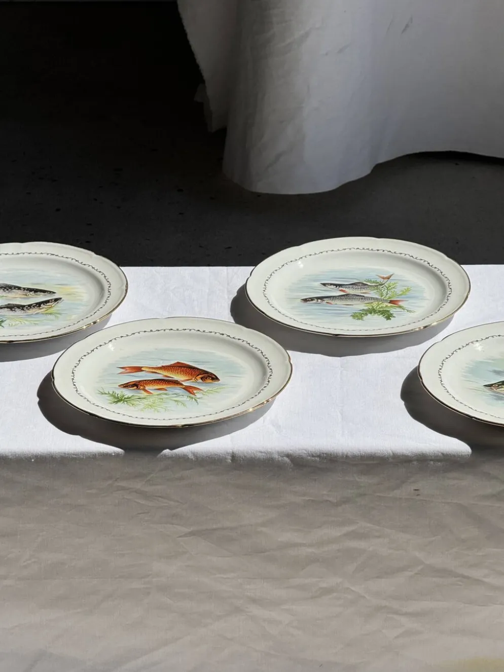 Lot de 6 assiettes vintage en porcelaine de Limoges à décor de poissons