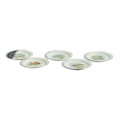 Lot de 6 assiettes vintage en porcelaine de Limoges à décor de poissons