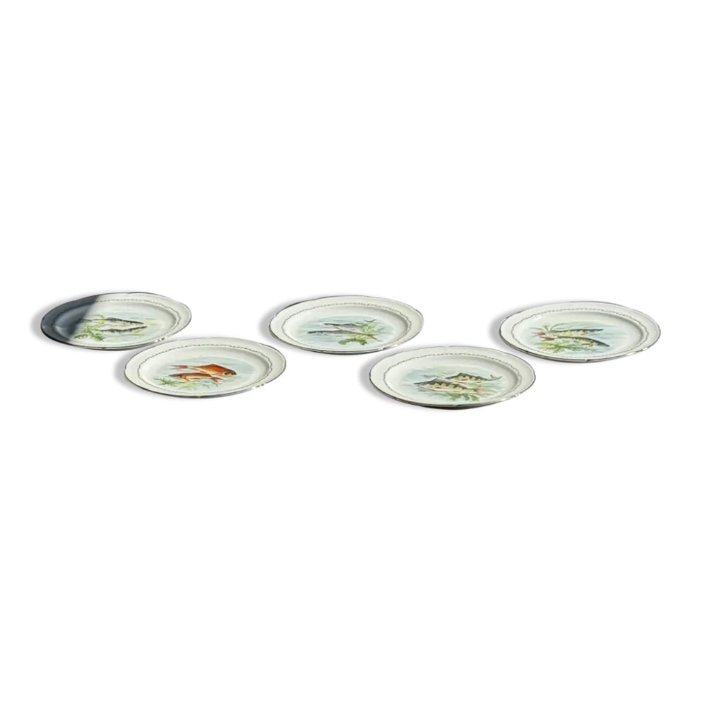 Lot de 6 assiettes vintage en porcelaine de Limoges à décor de poissons
