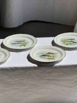Lot de 6 assiettes vintage en porcelaine de Limoges à décor de poissons