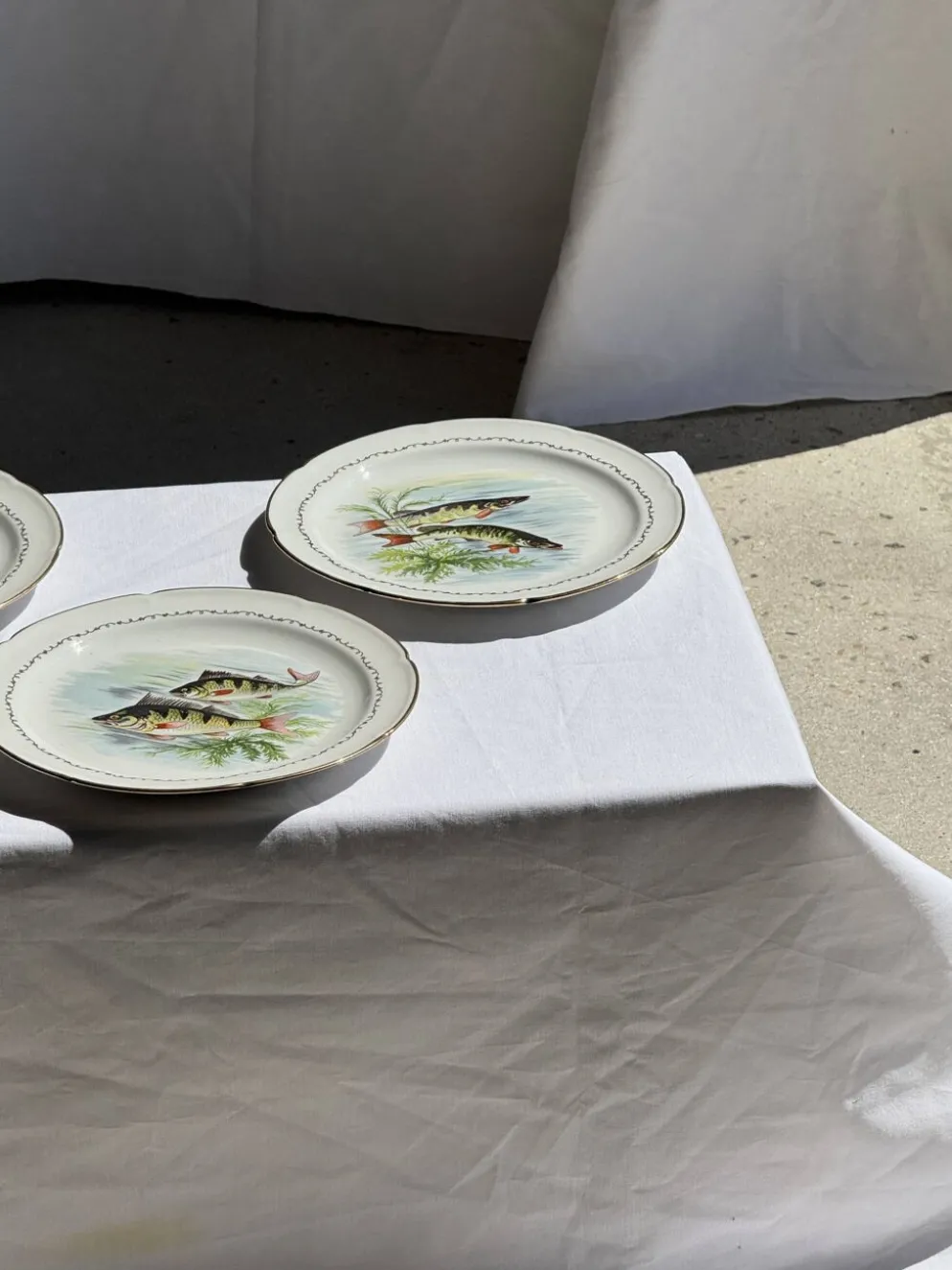 Lot de 6 assiettes vintage en porcelaine de Limoges à décor de poissons
