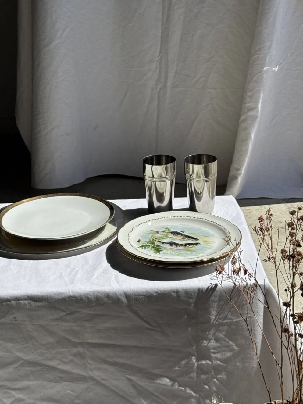 Lot de 6 assiettes vintage en porcelaine de Limoges à décor de poissons
