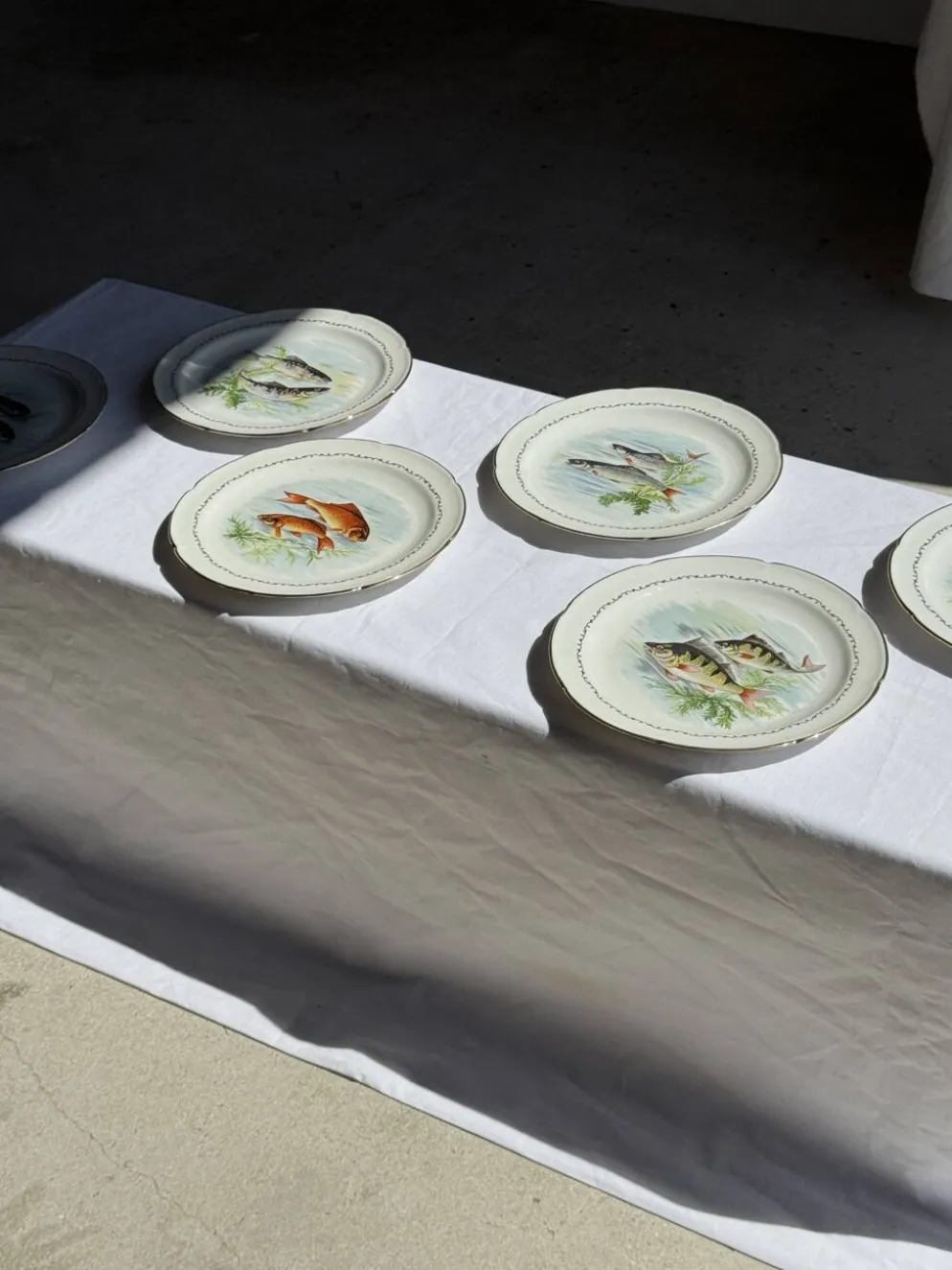 Lot de 6 assiettes vintage en porcelaine de Limoges à décor de poissons