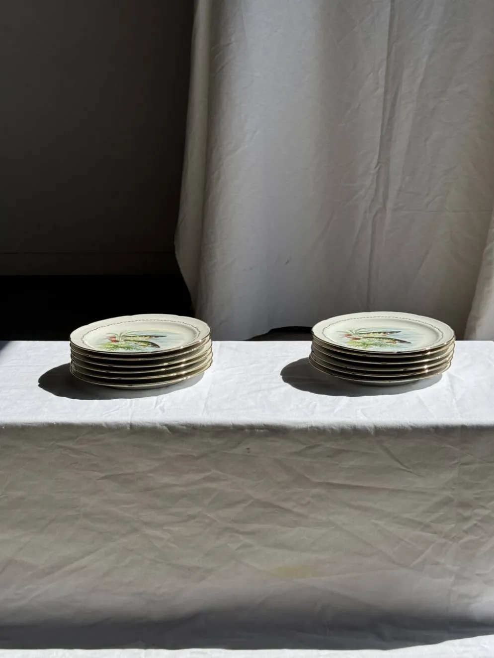 Lot de 6 assiettes vintage en porcelaine de Limoges à décor de poissons