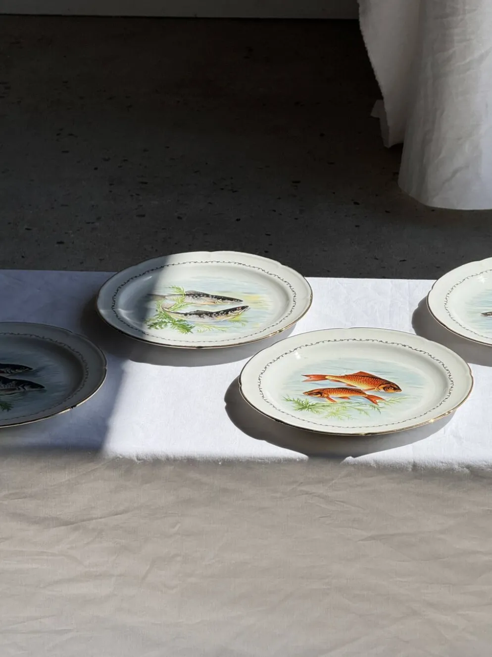 Lot de 6 assiettes vintage en porcelaine de Limoges à décor de poissons