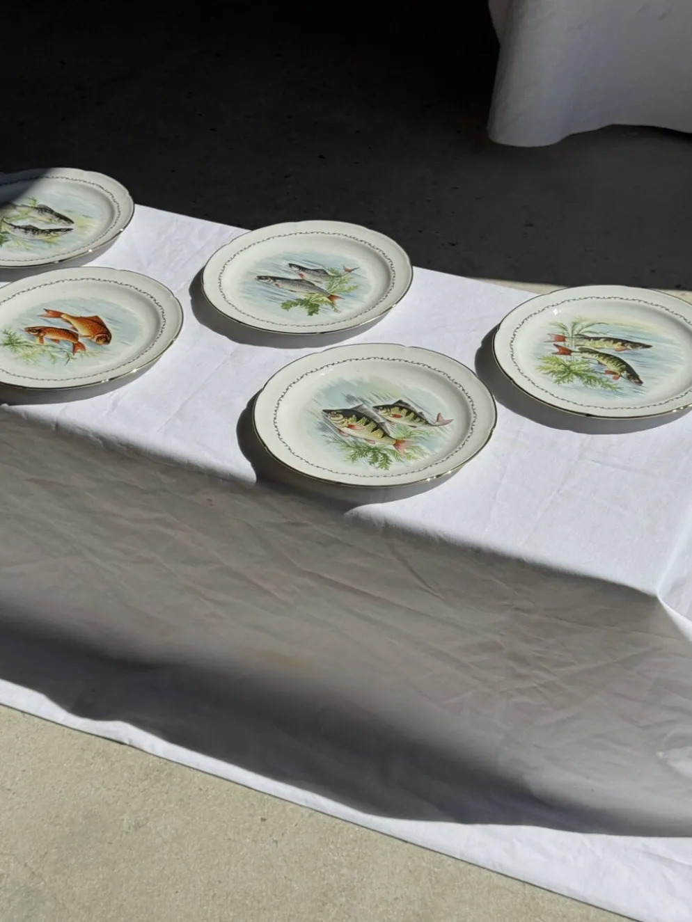 Lot de 6 assiettes vintage en porcelaine de Limoges à décor de poissons