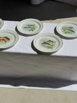 Lot de 6 assiettes vintage en porcelaine de Limoges à décor de poissons