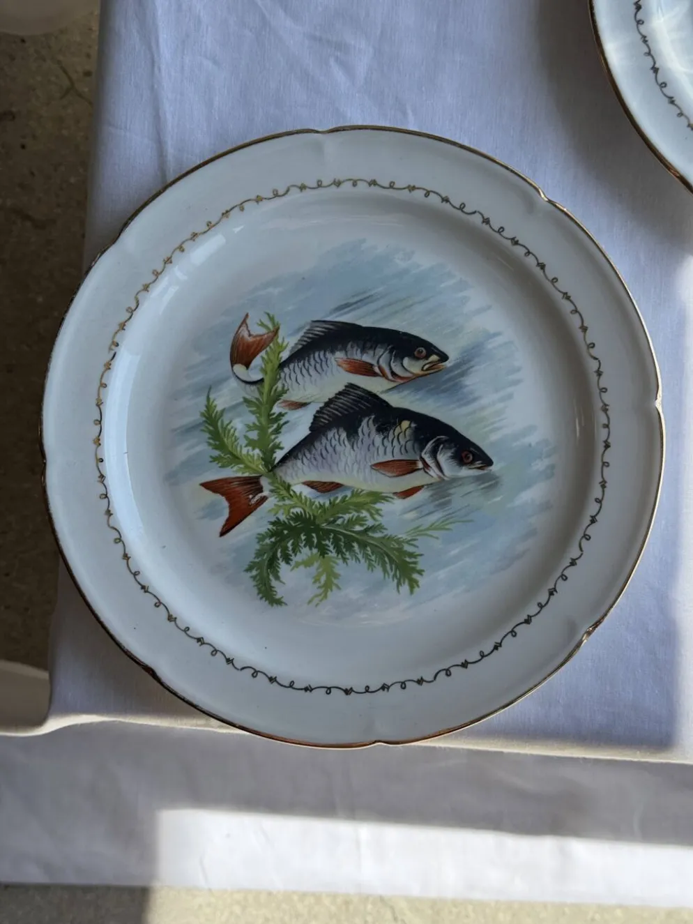 Lot de 6 assiettes vintage en porcelaine de Limoges à décor de poissons