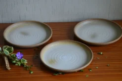 Lot de 3 assietts à dessert en grès à bord relevé