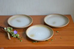 Lot de 3 assietts à dessert en grès à bord relevé