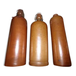 Lot de 3 bouteilles en grès marron