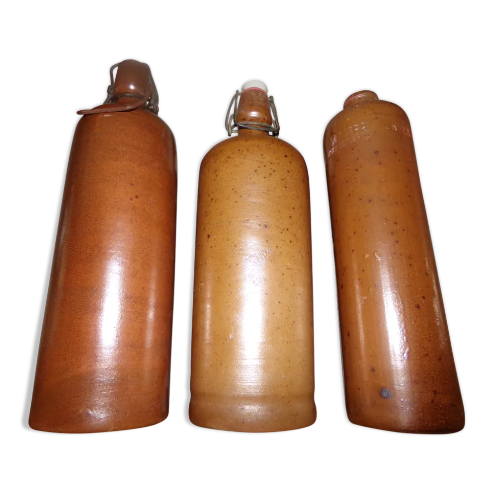 Lot de 3 bouteilles en grès marron