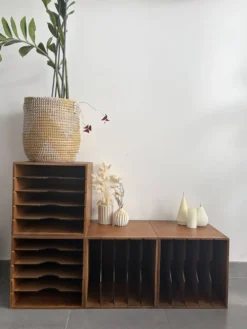 Lot de 4 caissons vinyles vintage en bois