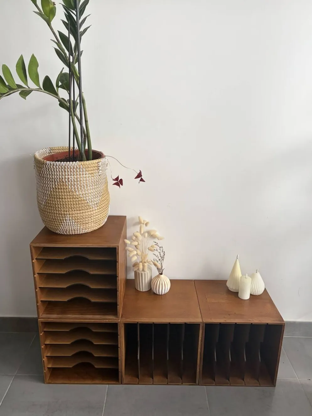 Lot de 4 caissons vinyles vintage en bois