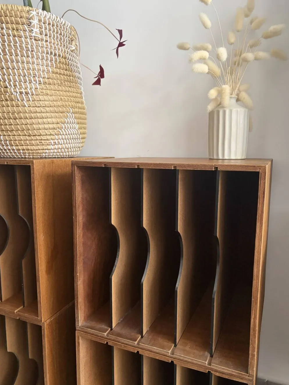 Lot de 4 caissons vinyles vintage en bois