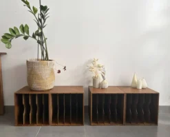 Lot de 4 caissons vinyles vintage en bois