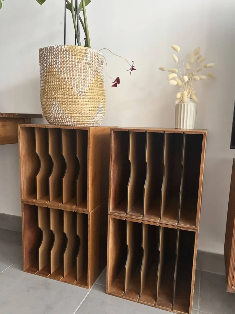 Lot de 4 caissons vinyles vintage en bois