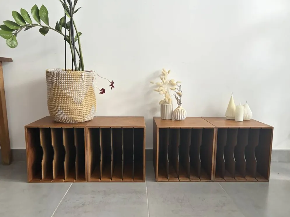 Lot de 4 caissons vinyles vintage en bois