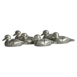 Lot de 6 canards en métal argenté, porte-noms et porte-couteaux