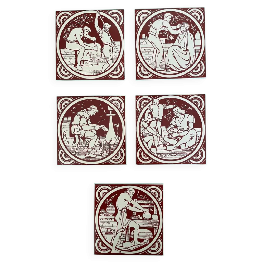 Lot de 5 carreaux John Moyr Smith 15×15 cm – pièces de collection