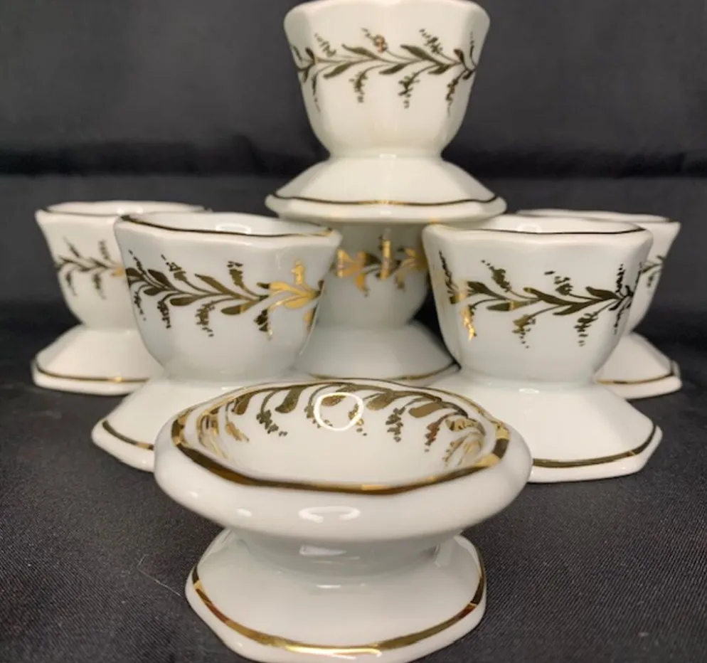 Lot de 6 coquetiers ancien Limoges décorés or main Faillet
