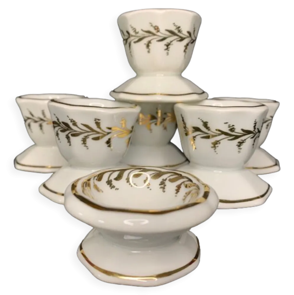 Lot de 6 coquetiers ancien Limoges décorés or main Faillet