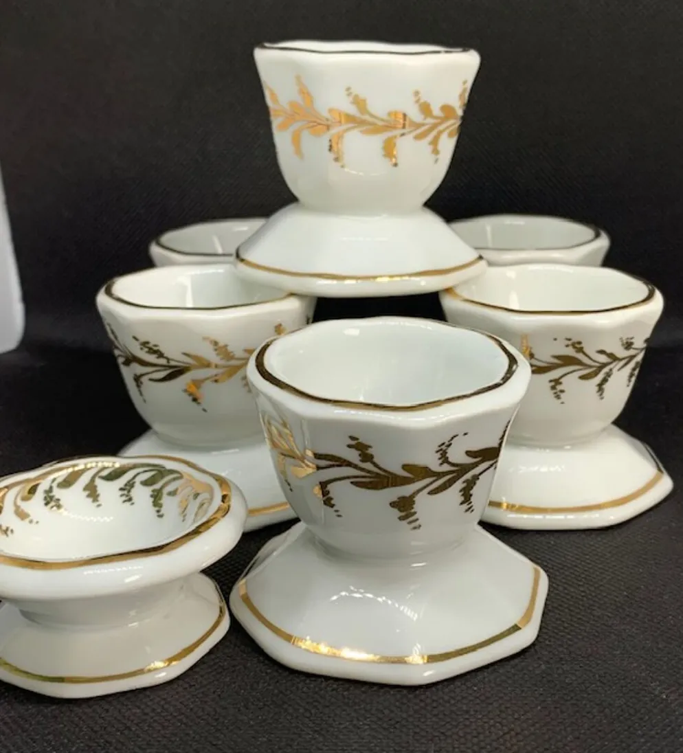 Lot de 6 coquetiers ancien Limoges décorés or main Faillet