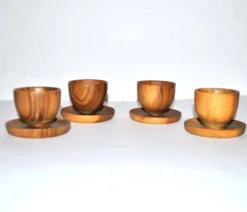 Lot de 4 coquetiers champignon vintage en bois d'olivier 4.5cm