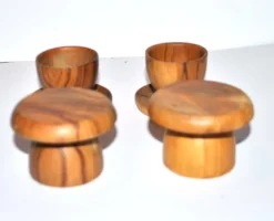 Lot de 4 coquetiers champignon vintage en bois d'olivier 4.5cm