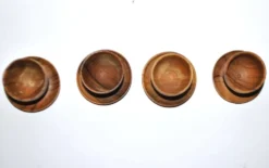 Lot de 4 coquetiers champignon vintage en bois d'olivier 4.5cm