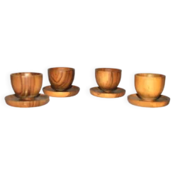 Lot de 4 coquetiers champignon vintage en bois d'olivier 4.5cm