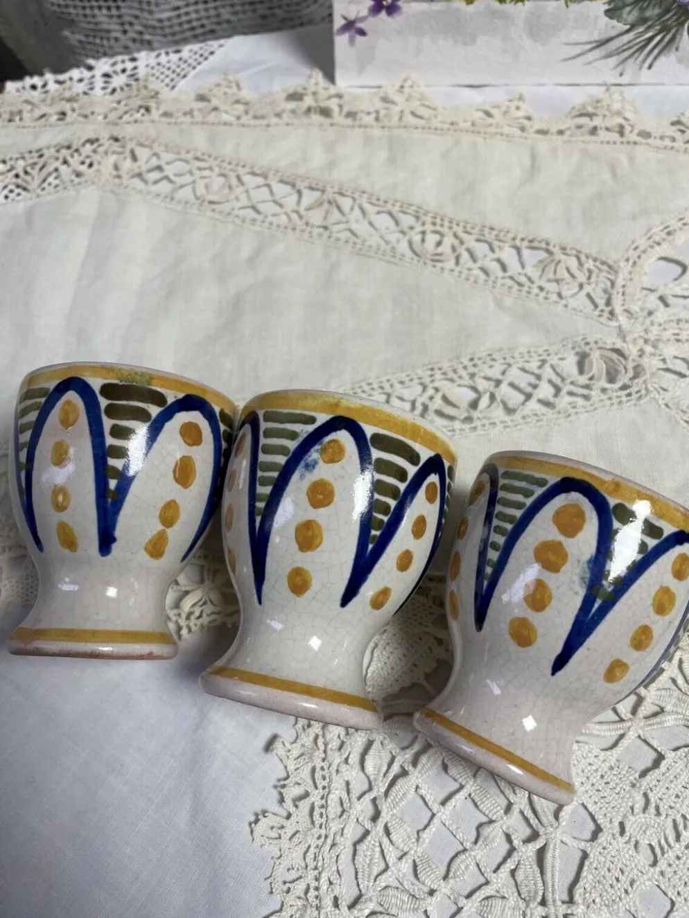 Lot de 3 coquetiers décor fait main J 182