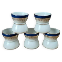 Lot de 5 coquetiers en porcelaine bleu et or – vintage élégant