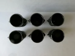 Lot de 6 coquetiers en verre opalin noir, France, années 70