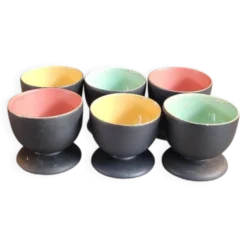 Lot de 6 coquetiers noir et couleur en céramique