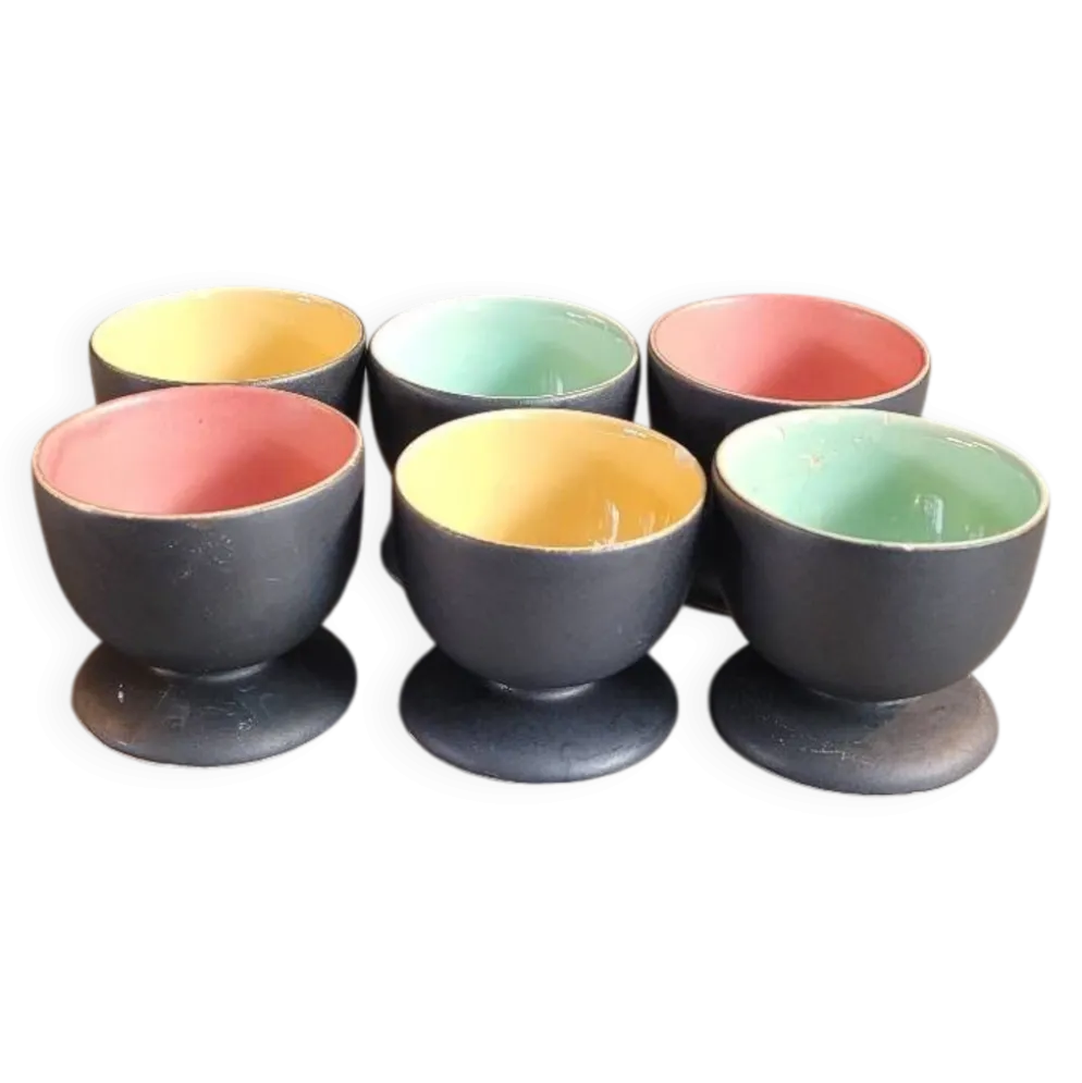 Lot de 6 coquetiers noir et couleur en céramique