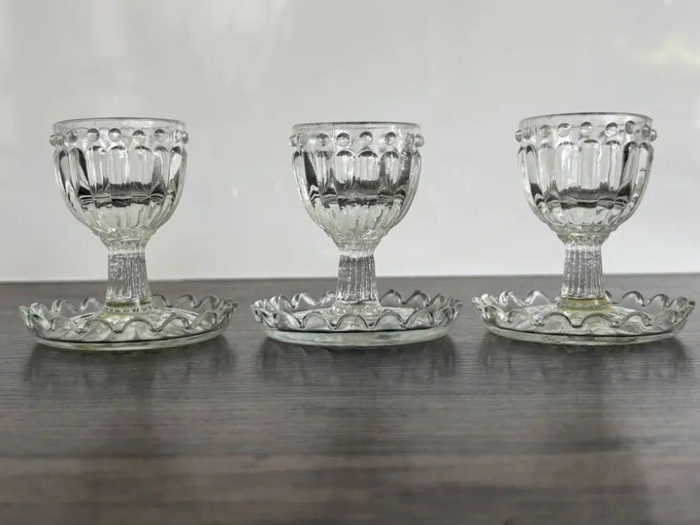 Lot de 3 Coquetiers Vintage en Verre Style Pointe de Diamant