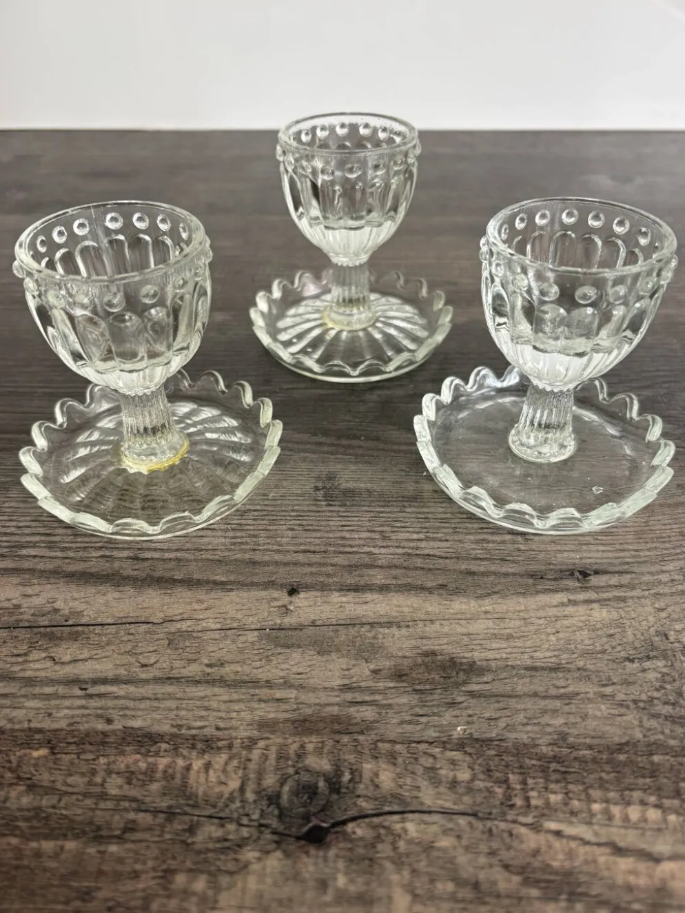 Lot de 3 Coquetiers Vintage en Verre Style Pointe de Diamant