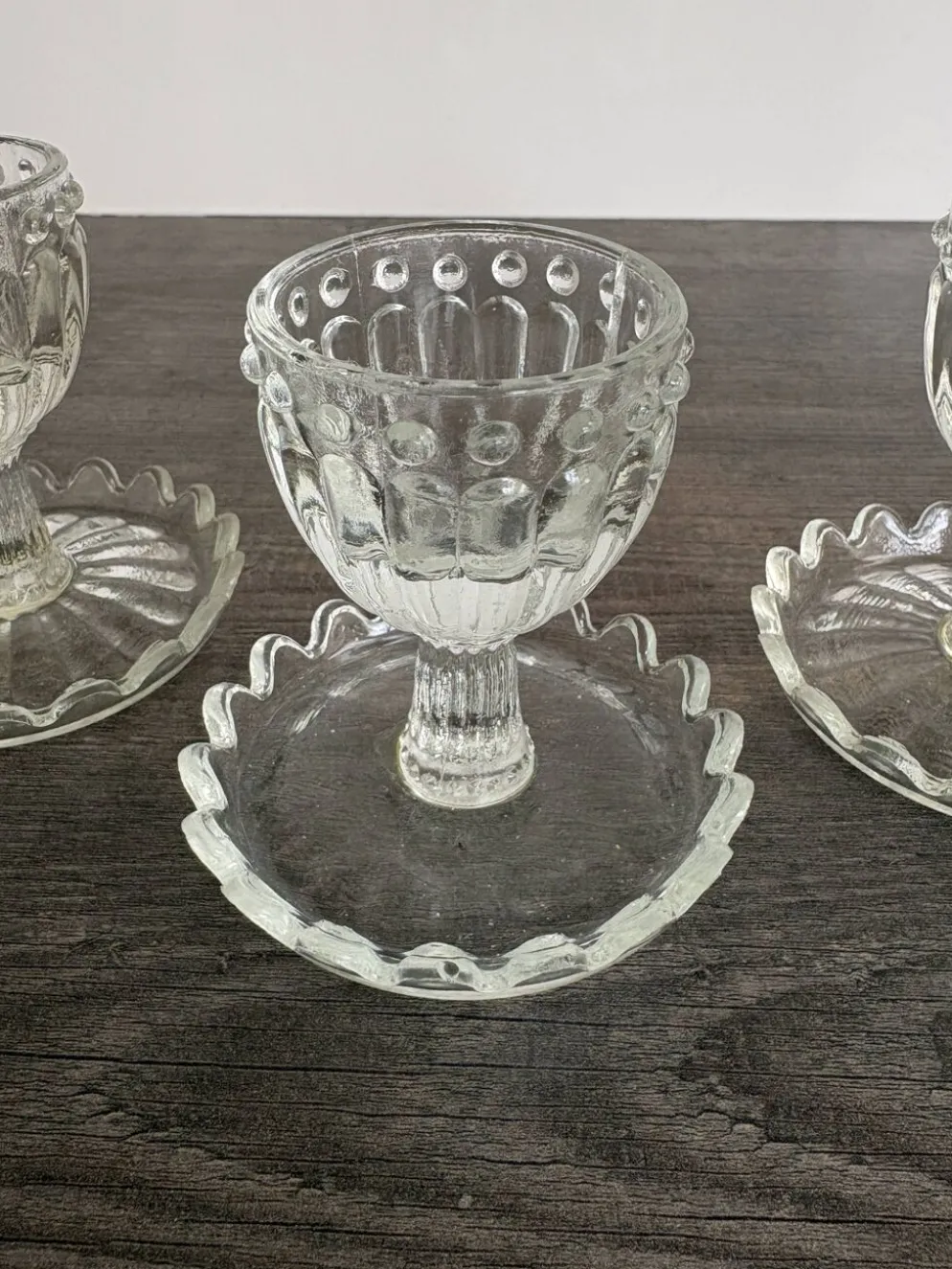Lot de 3 Coquetiers Vintage en Verre Style Pointe de Diamant